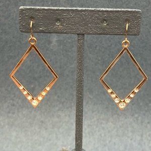 Dangle Pierced Earrings Rose Gold Copper Diamond Rhinestone Retro Soft Girl BoHo